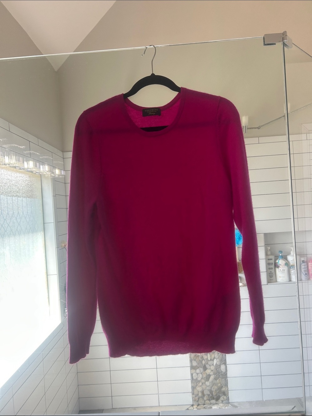 Charter Club Women's Crewneck Sweater in Deep Magenta 100 percent cashmere pink